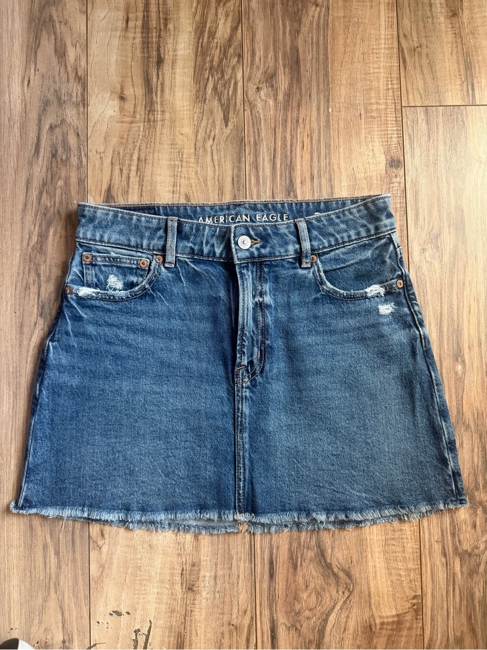 American Eagle Outfitters Dark Blue Distressed Denim Skirt